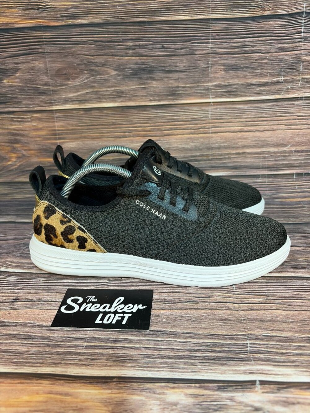 Cole Haan Women's Grandsport Journey Sneakers Black Knit Leopard Size 11